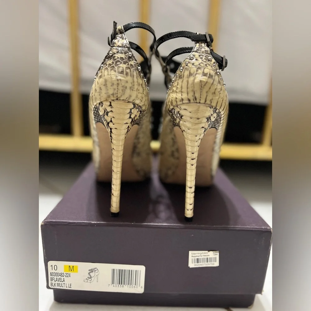 B Brian Atwood Black and Gold Studded Cutout Stiletto Sandals - Picture 6 of 11